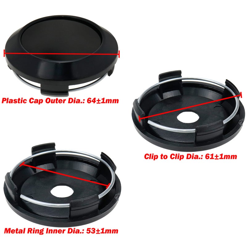 AUTUT Center Caps,64mm Wheel Rim Cover Hubcaps Rim Hub Center Covers Replacement 61mm Lug to Lug,Black,Pack of 4 - Image 2